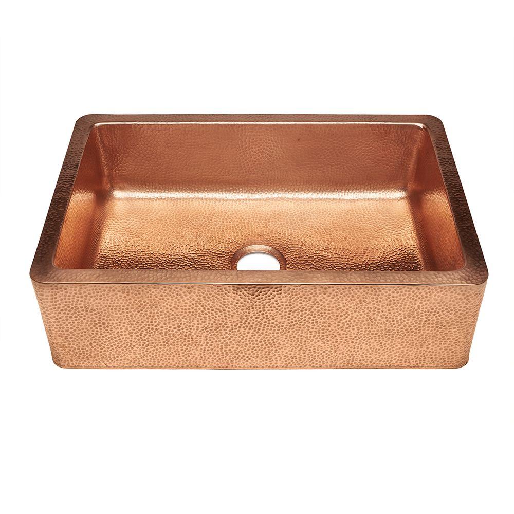 Sinkology Weston Farmhouse Apron Front Pure Copper In Hole Single Bowl Kitchen Sink In