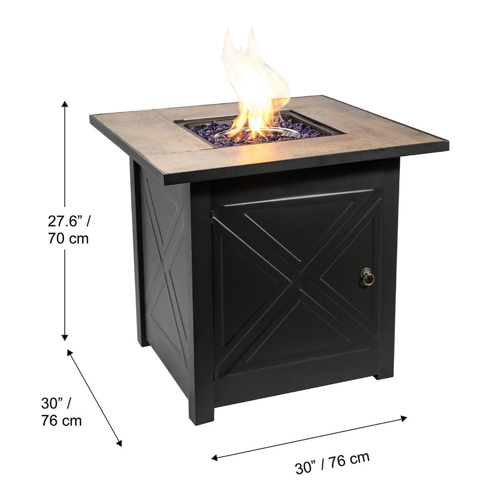 Peaktop 30 In X 24 In Square Steel Ceramic Propane Gas Fire Pit Hf30181ba The Home Depot