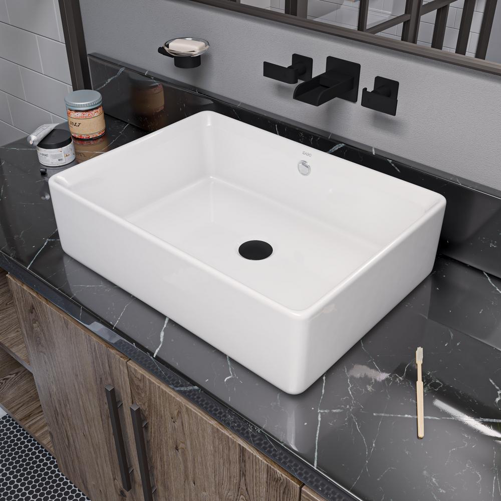 EAGO Rectangular Ceramic Vessel Sink in White with Overflow CoverBA131