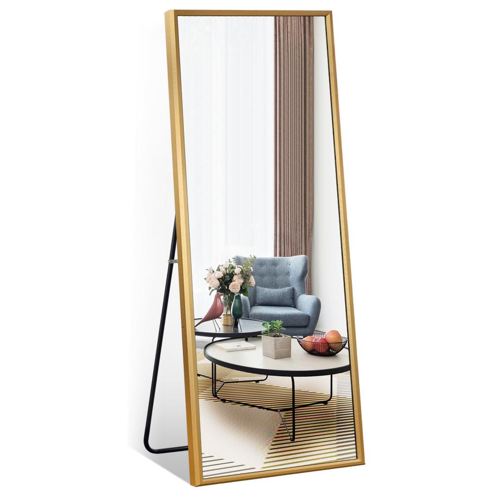 Unbranded 65 in. x 22 in. Gold Sleek Beveled Thickened Metal Frame Full ...