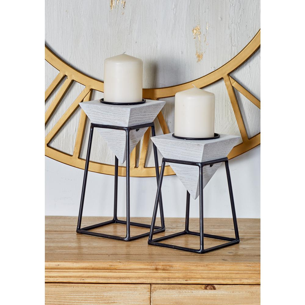 Litton Lane White Wood And Iron Candle Holders With Black Stands