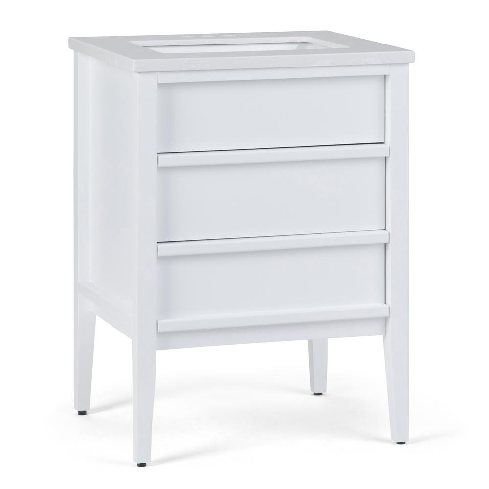 Simpli Home Russo 24 in. W x 21.5 in. D Bath Vanity in White with Marble Extra Thick Vanity Top in White Veined with White Basin was $769.0 now $459.0 (40.0% off)
