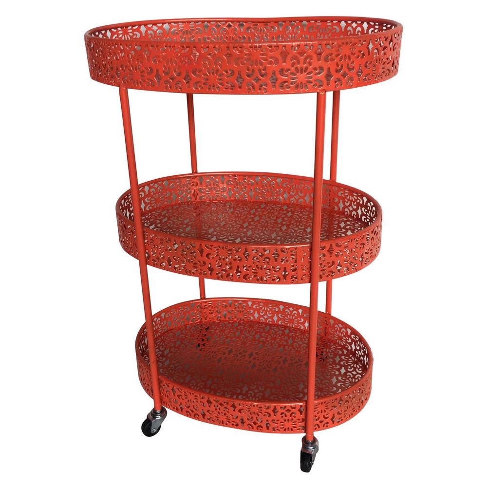 Mesh 13 5 In Metal Freestanding Shelving Units Metal Storage Rack With Wheel In Orange
