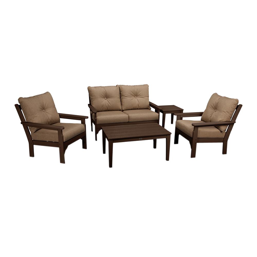 POLYWOOD Vineyard Mahogany 5-Piece Plastic Patio Deep Seating Set With ...