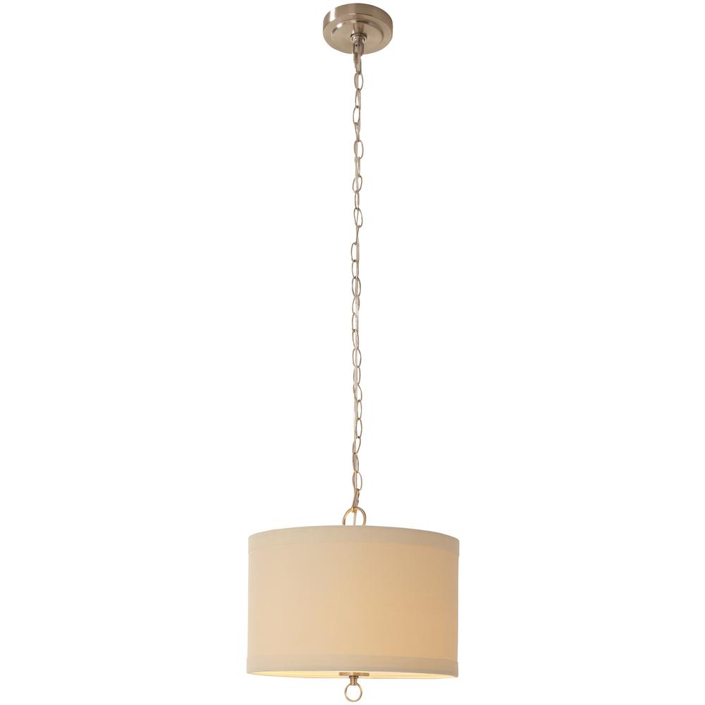 Hampton Bay 1 Light Brushed Nickel Linen Drum Pendant With Hardwire Or Plug In Kit 19711 000 The Home Depot