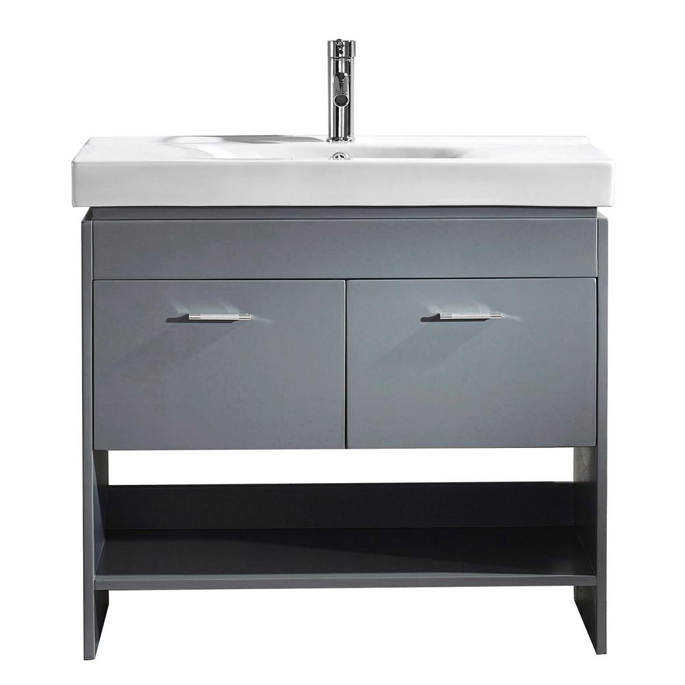 Virtu USA Gloria 36 in. W x 18 in. D Single Vanity in Gray with Ceramic