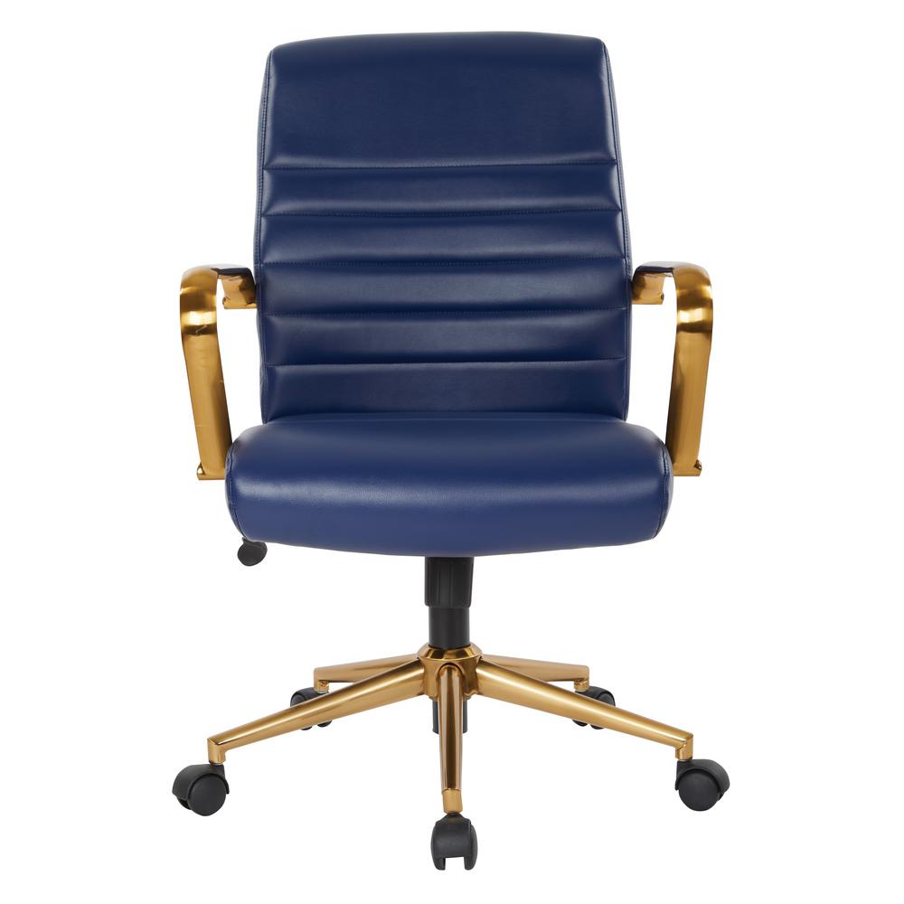 Osp Home Furnishings Mid Back Navy Faux Leather Chair With Gold Arms And Base Fl22991g U5 The Home Depot
