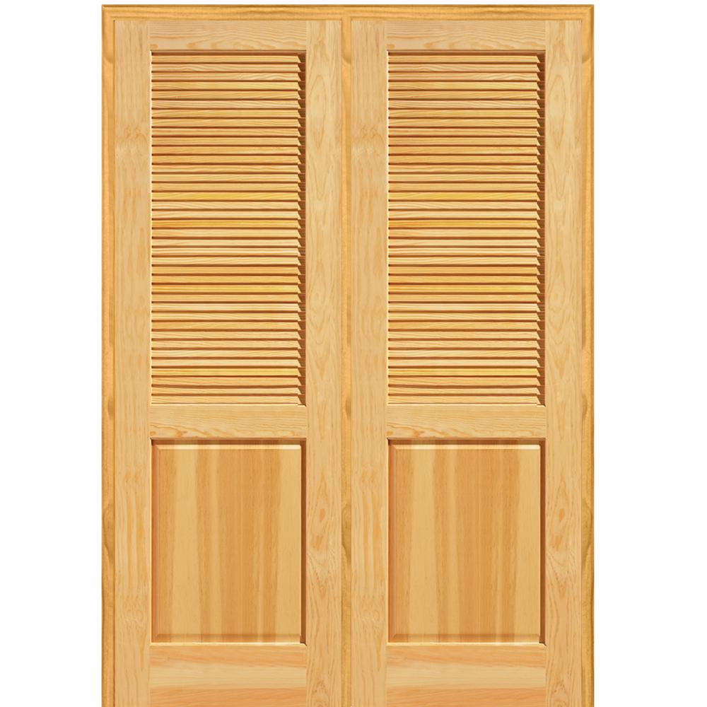 Mmi Door 60 In X 80 In Half Louver 1 Panel Unfinished Pine Wood Right Hand Active Double Prehung Interior Door