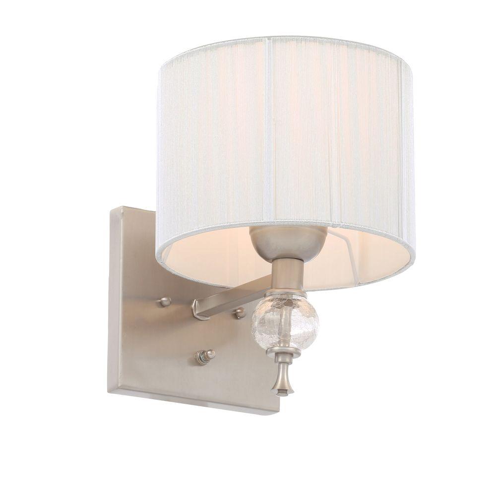 Nickel Sconces Lighting The Home Depot Bayonne Collection 1 Light Brushed Nickel Sconce With Silver String Lined Shade