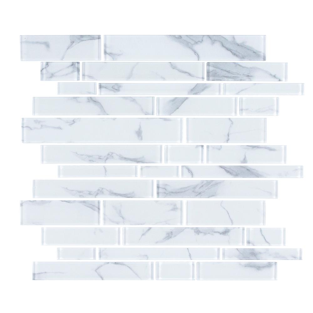 Jeffrey Court Hampton Cove White 11.875 in. x 11.875 in. x 4 mm Interlocking Glossy Glass Mosaic