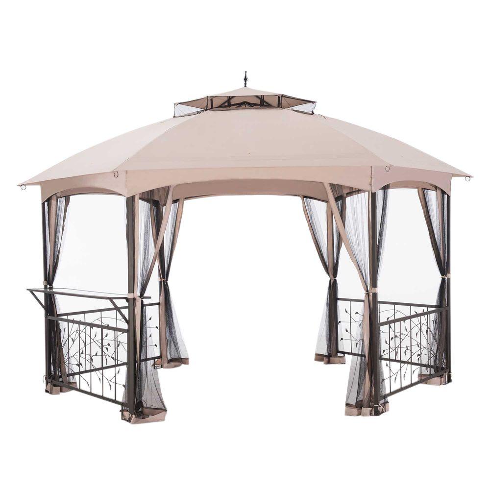 Sunjoy Sterling 14.6 ft. x 12.6 ft. Brown Steel Soft Top Gazebo