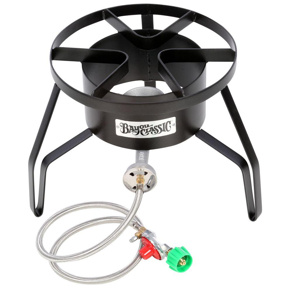 Bayou Classic 55 000 Btu High Pressure Propane Gas Outdoor Cooker Bayou Classic 55 000 Btu High Pressure Propane Gas Outdoor Cooker With Stainless Braided Hose Sp10 The Home Depot