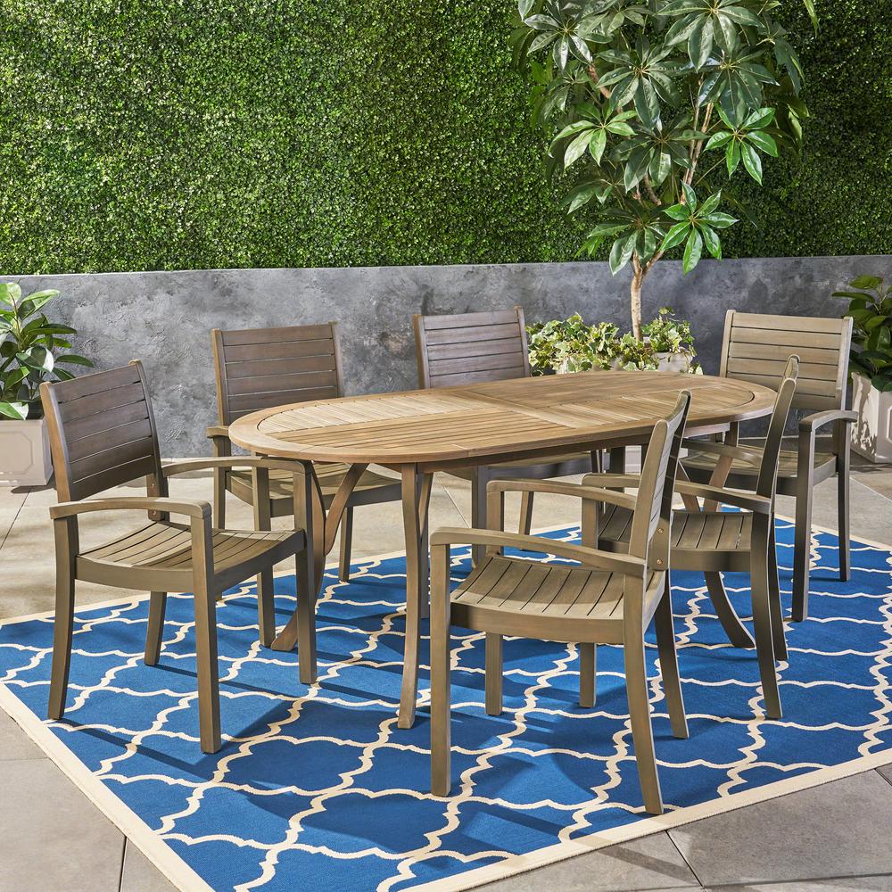 Le House Holloway Grey Brown 7 Piece Wood Outdoor Dining Set Le House Holloway Grey Brown 7 Piece Wood Outdoor Dining Set