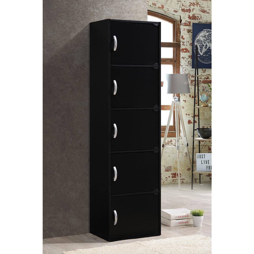 Hodedah 5 Shelf 59 In H Black Bookcase With Doors Hid5 The