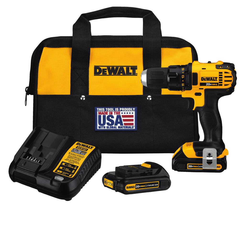 20-Volt MAX Lithium-Ion Cordless Compact Drill/Driver with (2) Batteries 1.5Ah, Charger and Tool Bag