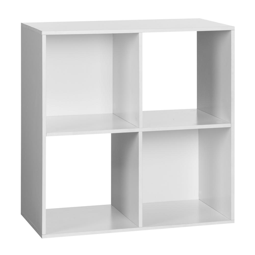 Onespace 24 25 In White Wood 4 Shelf Cube Bookcase With Open