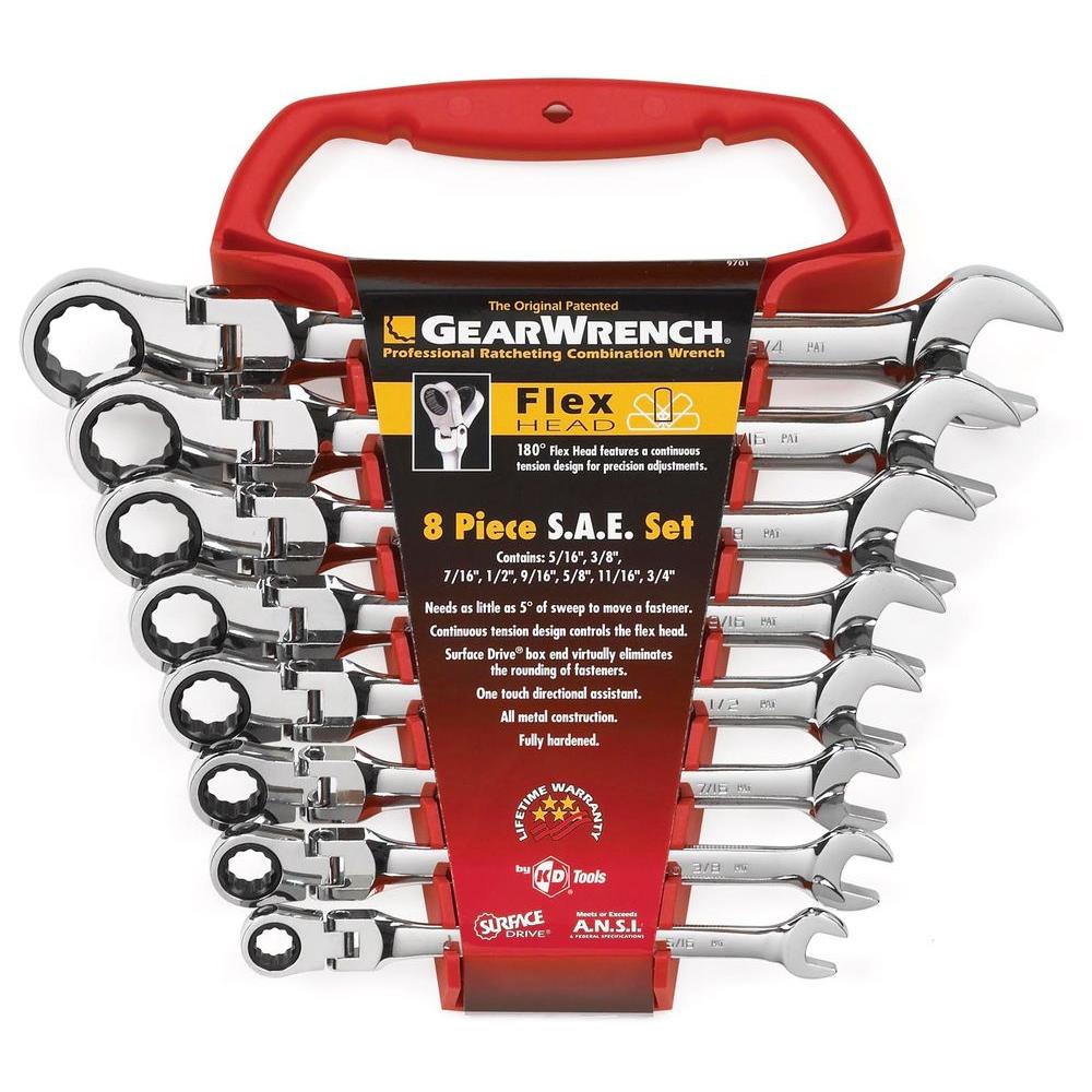 GearWrench SAE Flex Ratcheting Wrench Set (8 per Pack)-9701 - The Home