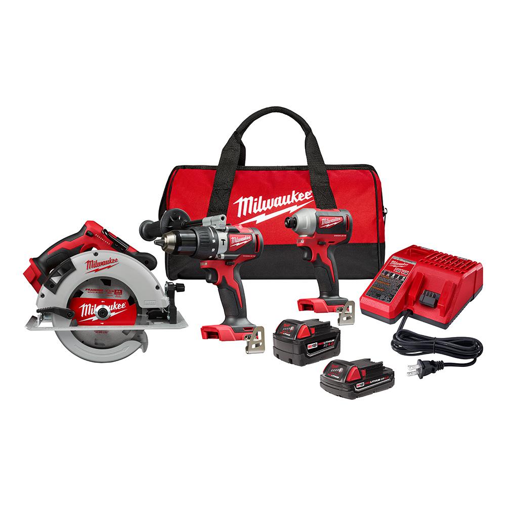 Cordless Brushless 3 Tool Combo Contractor Kit Ryobi P1837 18V One 9 pieces: Drill//Driver, Impact Driver, Circular Saw, 7-1//4 in Blade, Blade Wrench, Charger, 2.0 /& 3.0 Ah Batteries, Bag
