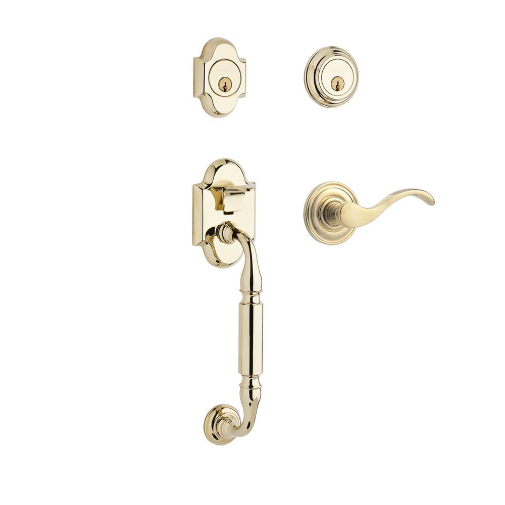 Baldwin Prestige Wesley Single Cylinder Lifetime Polished Brass Exterior Handleset With Alcott 4239