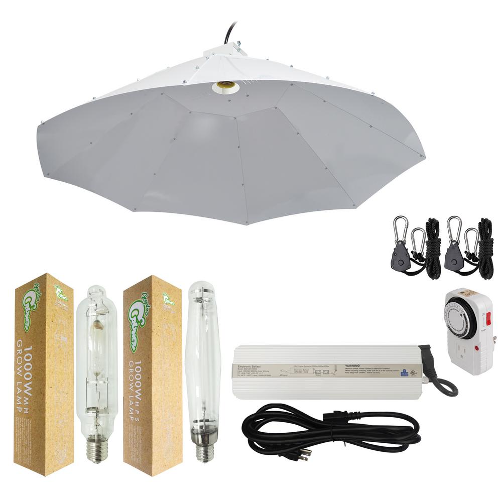 Hydro Crunch 1000 Watt Hps Mh Grow Light System With 42 In Parabolic Vertical Umbrella Hood Reflector