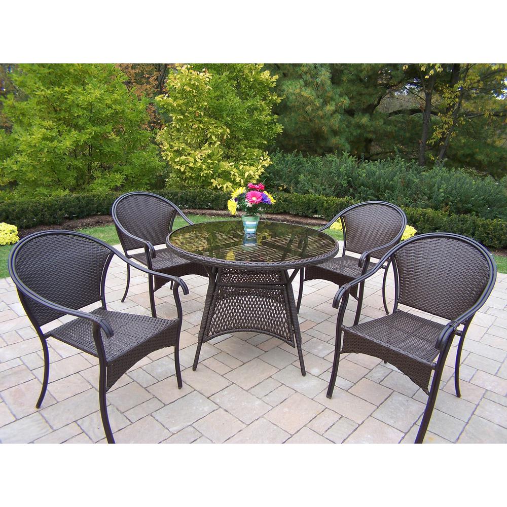 Patio Dining Sets Furniture The Home Depot Tuscany Black 5 Piece Wicker Outdoor Dining Set