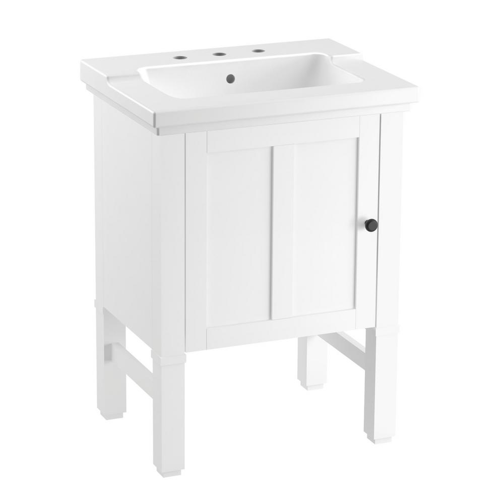 KOHLER Chambly 24 in. W Vanity in Linen White with Ceramic Vanity Top in White with White Basin