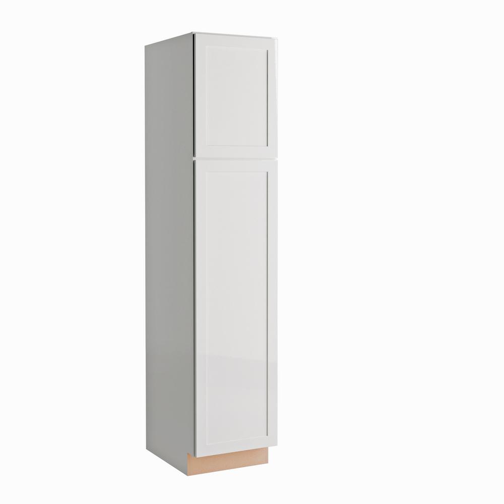  18 in. x 84 in. x 24 in. Hampton Bay Courtland Shaker Assembled Stock Pantry Kitchen Cabinet in Polar White Finish