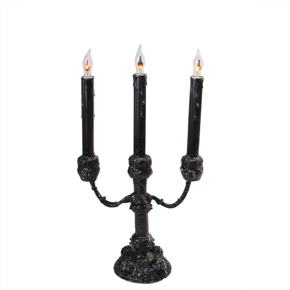 Northlight 16.75 in. Prelit Black Glitter Candelabra with Flicker Flames32275017 The Home Depot