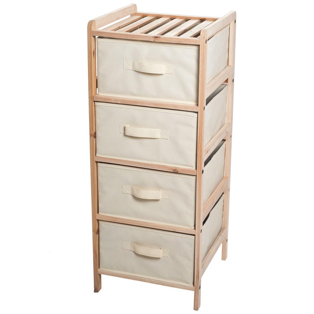 Lavish Home 4 Tier Wooden Shelving Unit With Collapsible Fabric