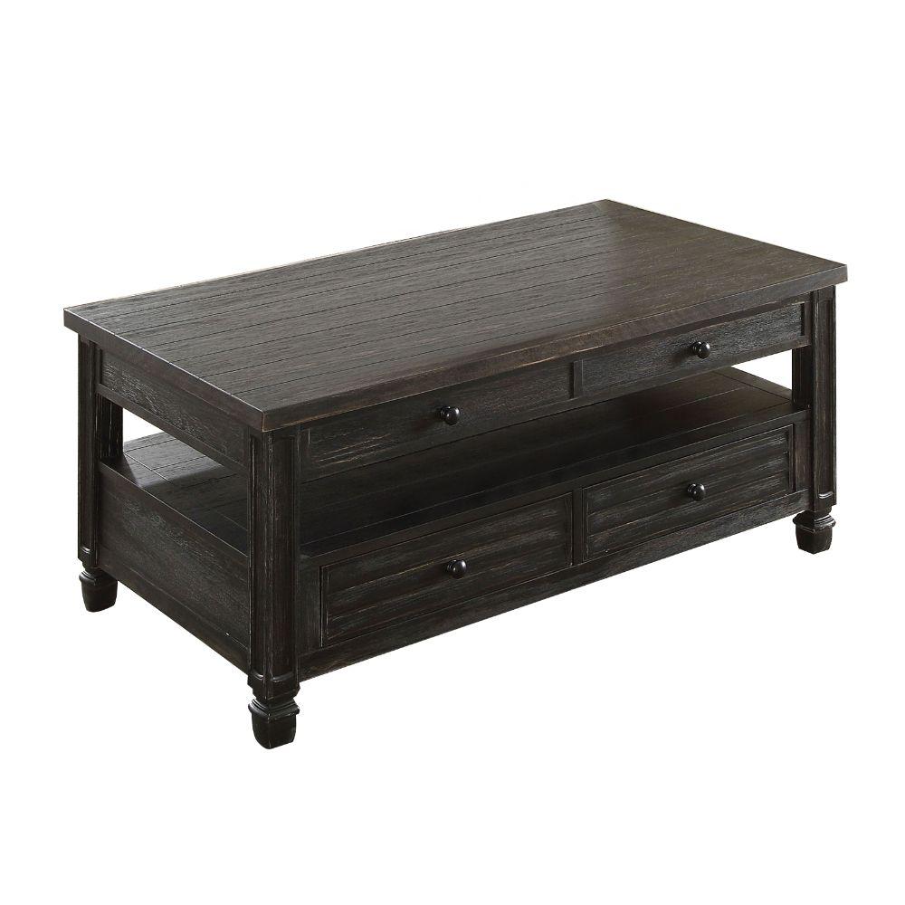Benjara 50 in. L Antique Black Plank Top Coffee Table with Louver