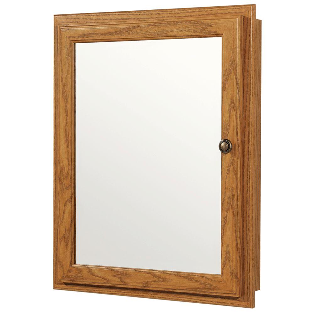 Glacier Bay 20 3 4 In W X 25 3 4 In H X 4 3 4 In D Framed Recessed Or Surface Mount Swing Door Bathroom Medicine Cabinet In Oak S2126 Oa R The Home Depot