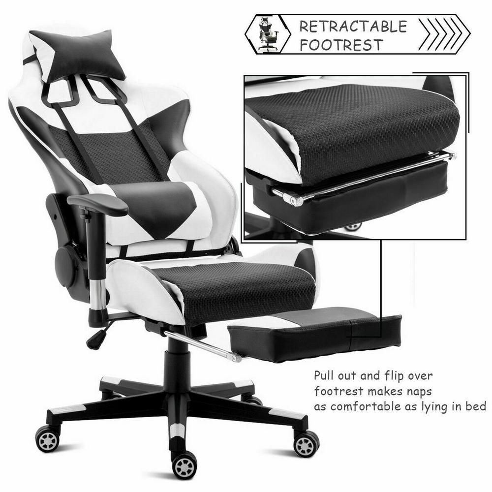 Costway White Ergonomic Gaming Chair Upholstery High Back Racing