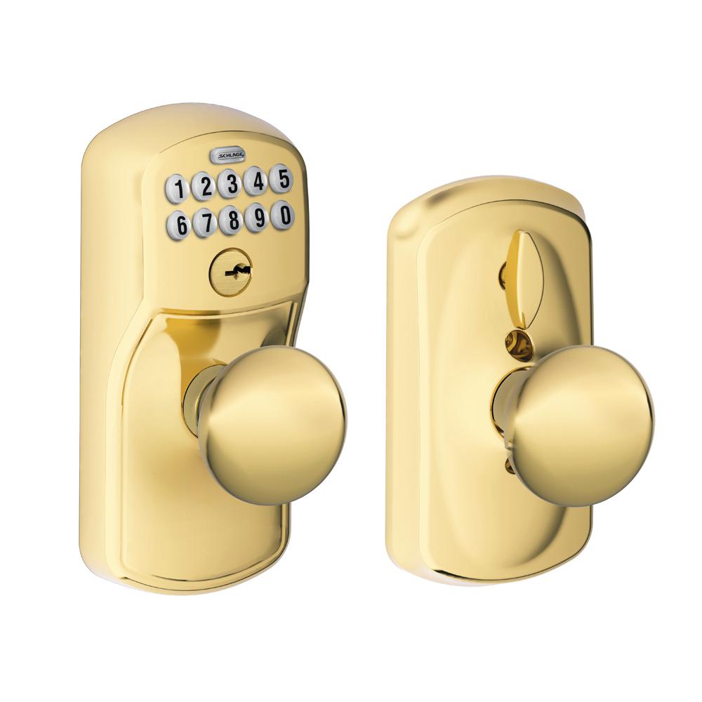 Schlage Plymouth Bright Brass Keypad Electronic Door Knob Featuring Flex Lock by Schlage