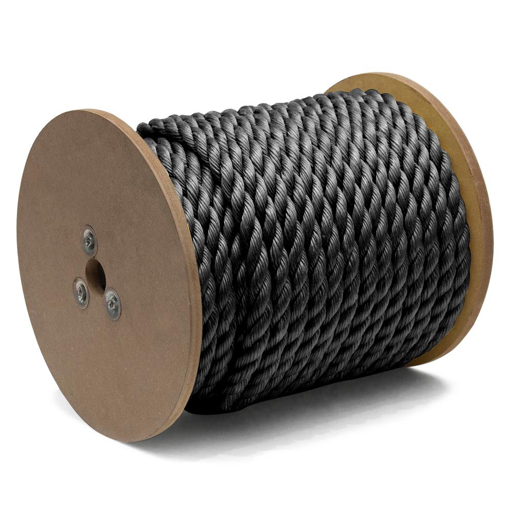 KingCord 3/4 in. x 150 ft. Polypropylene Twisted Rope 3-Strand, Black ...