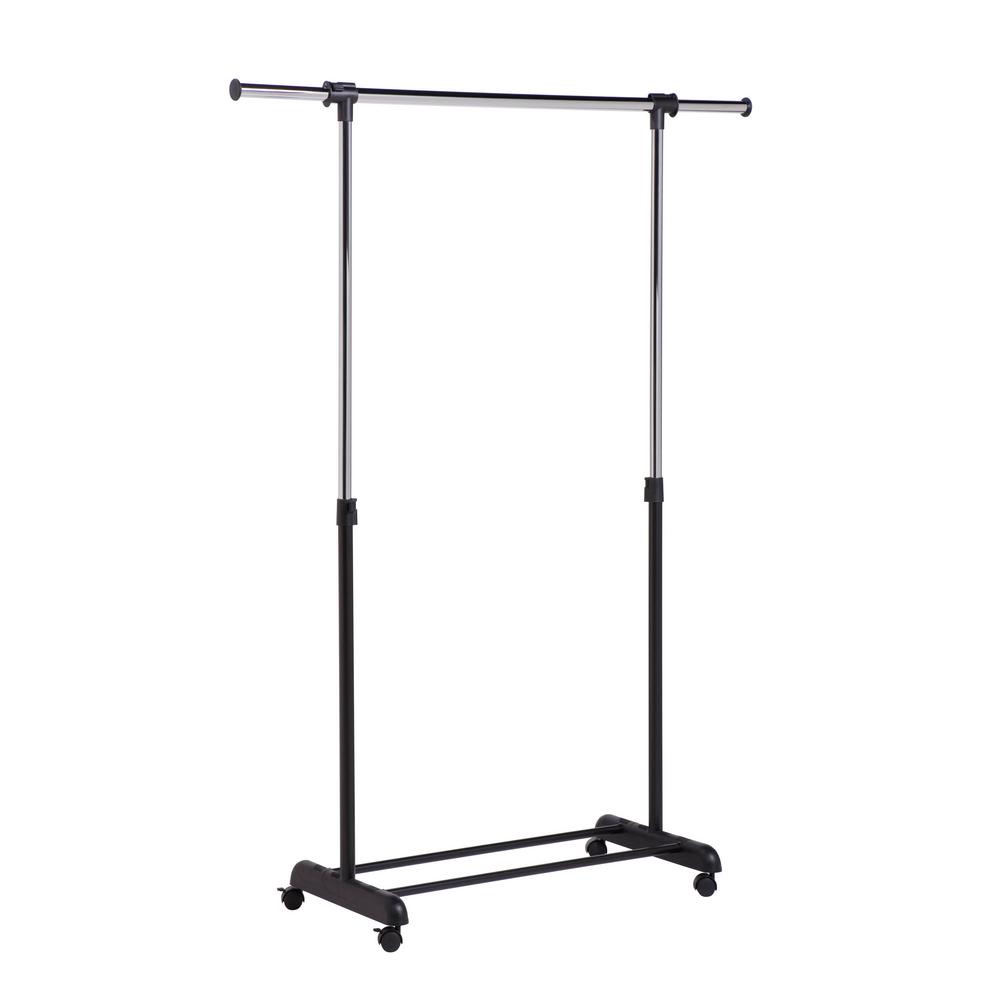 Chrome/Black Expandable Steel Clothes Rack with Wheels (53 in. W x 66 in. H)