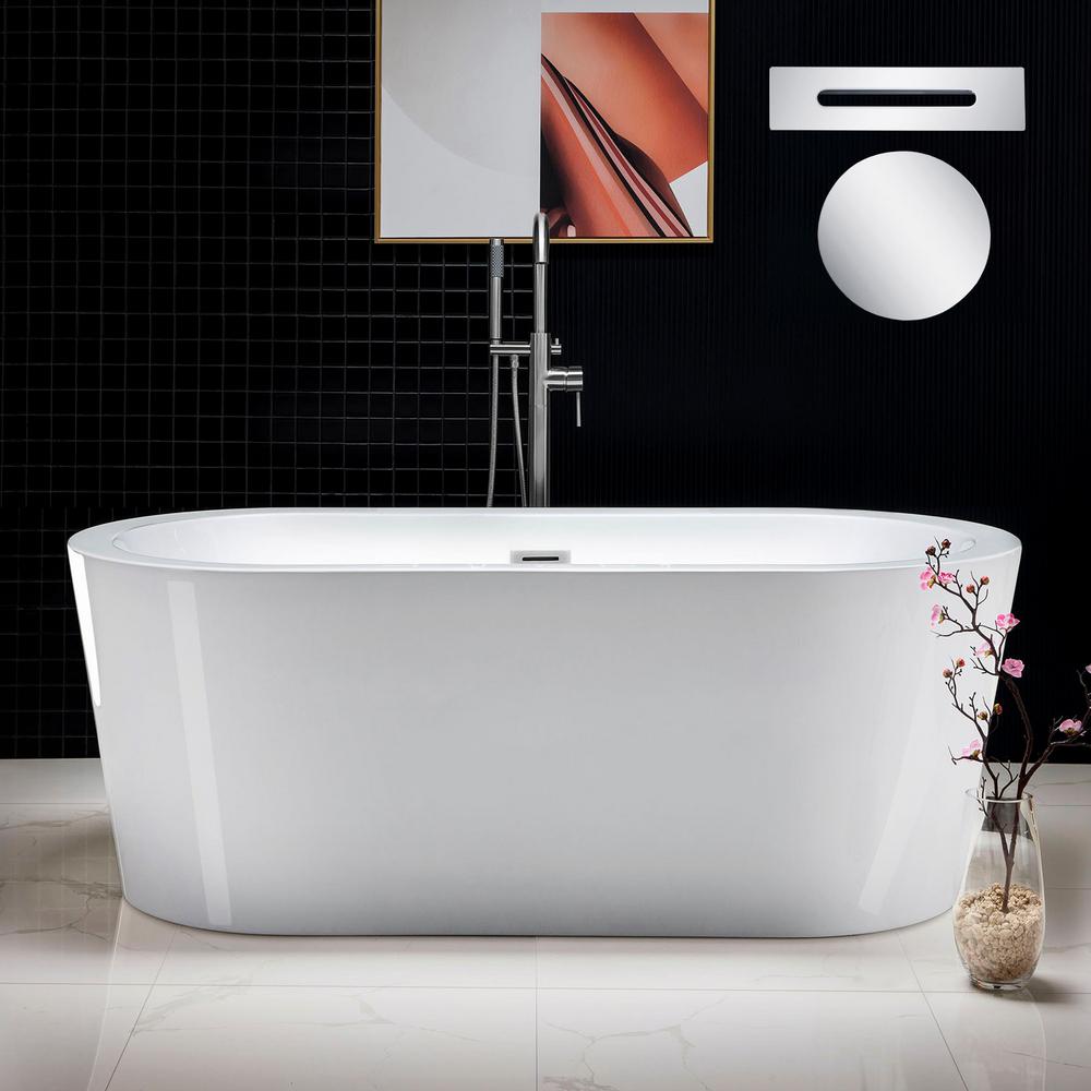 Wyndham Collection Mermaid 67 In Acrylic Flatbottom Center Drain Soaking Tub In White Wcobt100367 The Home Depot