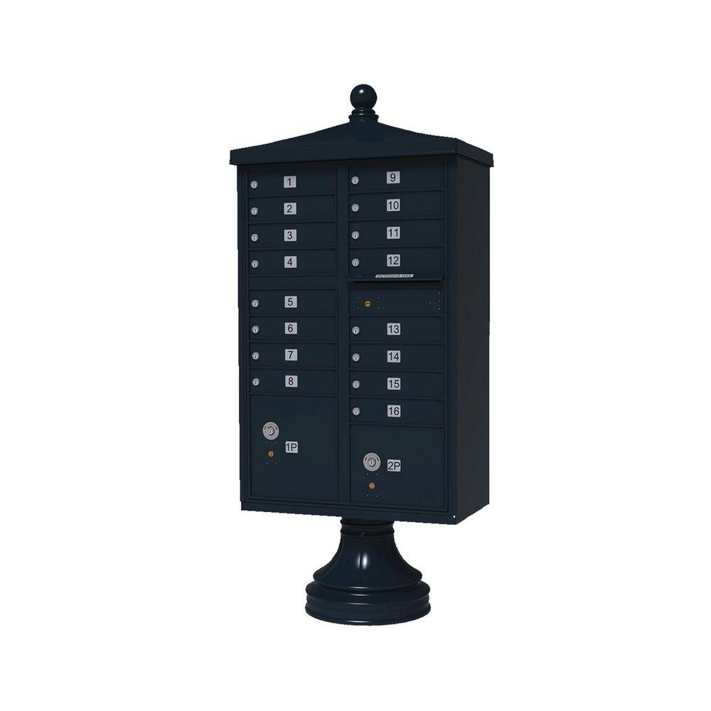 Florence Vital 16-Mailboxes 2-Parcel Lockers 1-Outgoing Pedestal Mount Cluster Box Unit, Black Powder Coat