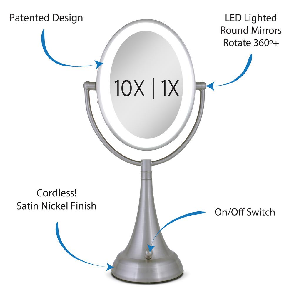 Zadro 9 5 In X 19 Led Lighted Oval Vanity Makeup Mirror Satin Nickel