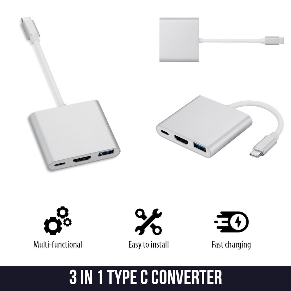 Dartwood 3 In 1 Usb Type C To Hdmi Adapter 4k Multiport Type C Hub Usb 3 0 Plus Usb C Port Converter For Macbook Chromebook Typectohdmisilus The Home Depot