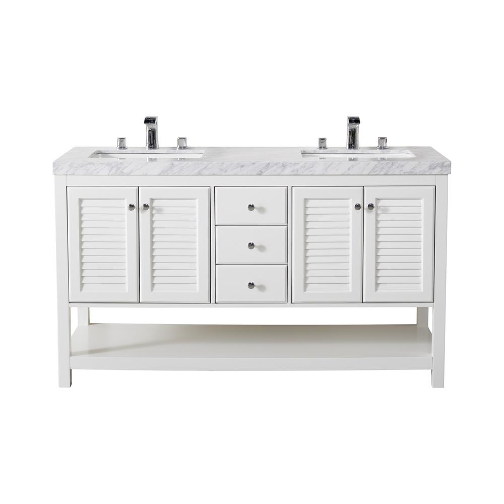 Stufurhome Luthor 60 In Bath Vanity White With Marble Luthor 60 In Bath Vanity White With Marble Top Basin