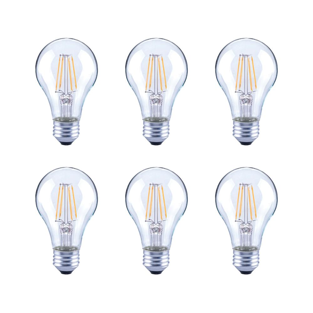 60 Watt Equivalent A19 Clear Glass Vintage Decorative Edison Filament Dimmable Led Light Bulb Daylight 6 Pack