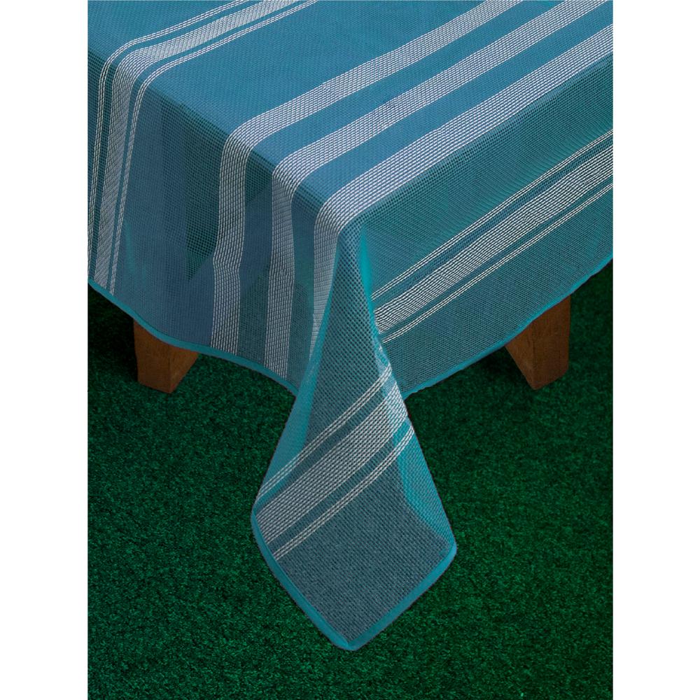 Lintex Bistro Stripe 70 In Round Blue Vinyl And Poly Tablecloth Round Blue Vinyl And Poly Tablecloth