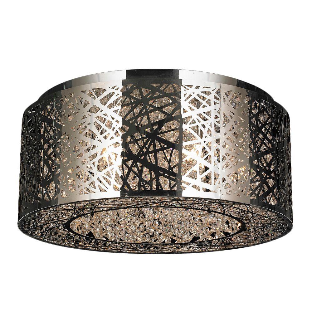 Worldwide Lighting Aramis Collection 9 Light Chrome Crystal Flush Mount Worldwide Lighting Aramis Collection 9 Light Chrome Crystal Flush Mount