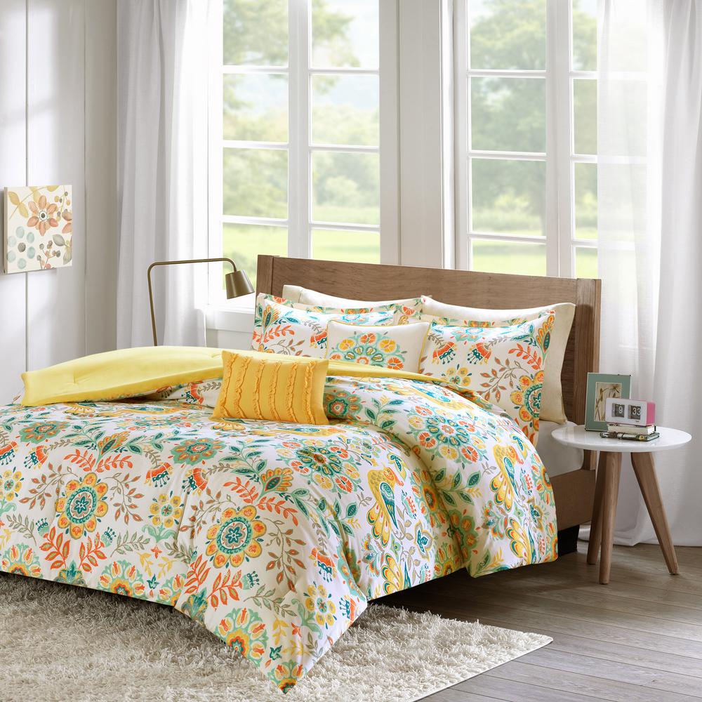 Intelligent Design Mona 5 Piece Yellow Full Queen Comforter Set
