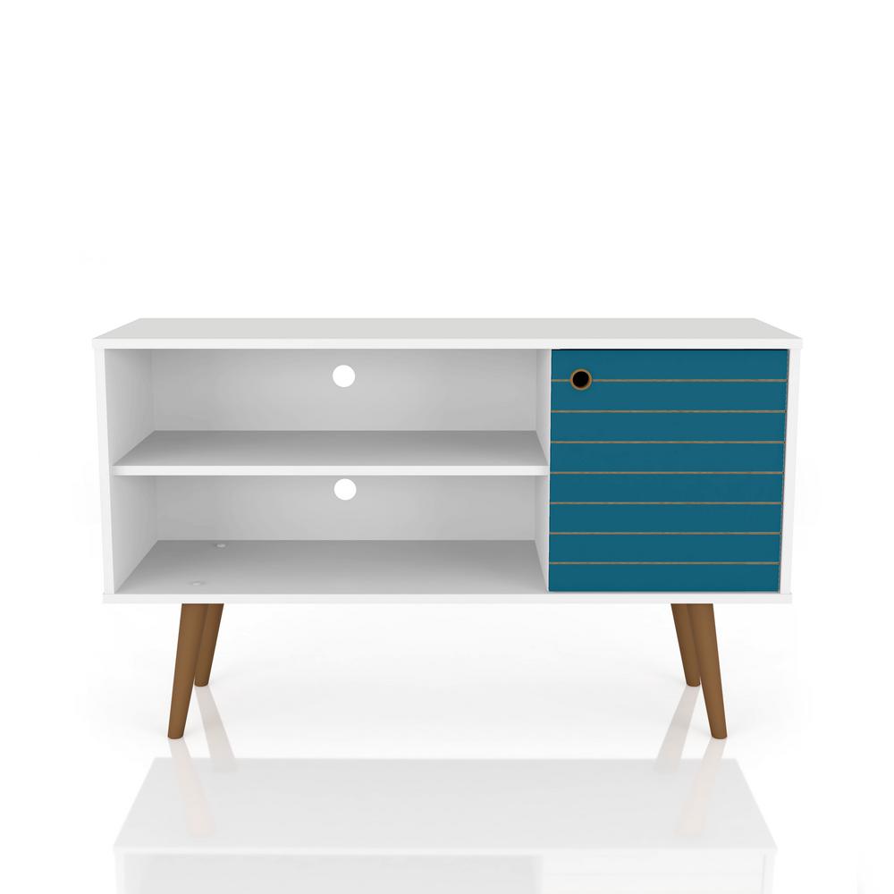 Manhattan Comfort Liberty 42 52 In White And Aqua Blue 2 Shelf Tv White And Aqua Blue 2 Shelf Tv Stand