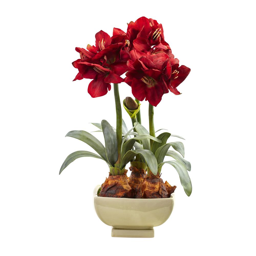 Nearly Natural 26 in. Amaryllis Arrangement with Vase-4536