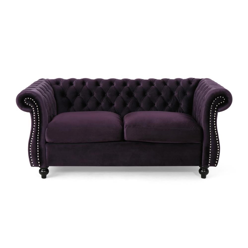 Somerville Traditional Tufted Blackberry Velvet Chesterfield Loveseat Sofa With Studded Accents