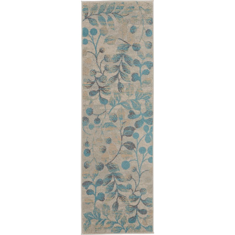 Nourison Tranquil TRA03 Turquoise and Beige 7' Runner Hallway Rug