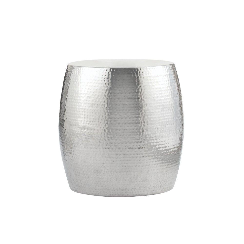 Modern Round 4 Up Silver End Tables Accent The Baylee Drum Shiny Aluminum End Table