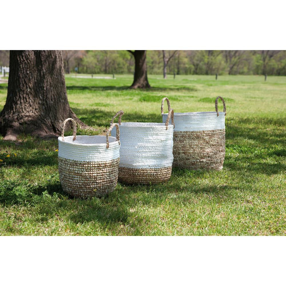 Shoelace and Raffia Woven Baskets (Set of 3)